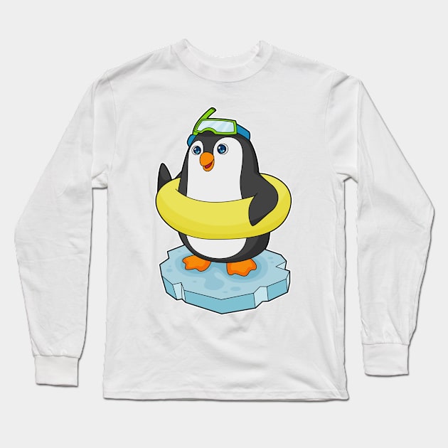 Penguin Ice floe Swimming Lifebuoy Long Sleeve T-Shirt by Markus Schnabel